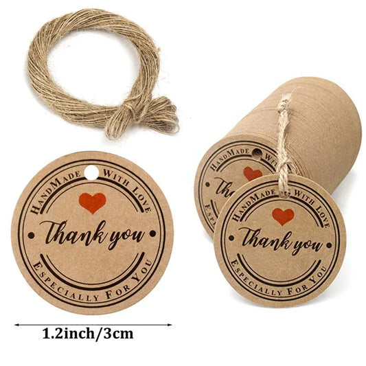 100Pcs Kraft Paper Gift Tags Handmade Tag Labels for Diy Wedding Party Gift Candle Plaster Craft Packaging Hang Paper Supplies