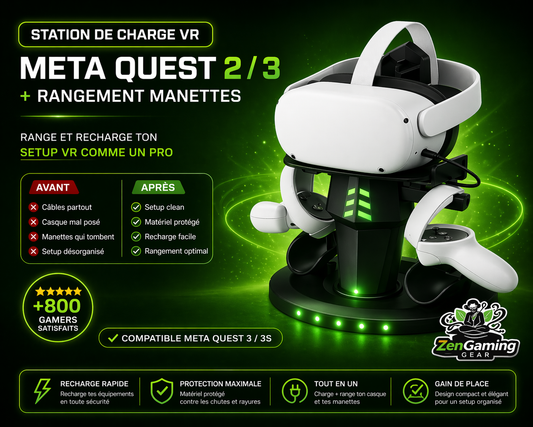 Station de Charge VR Meta Quest 2 / 3 – Support Vertical + Rangement Manettes