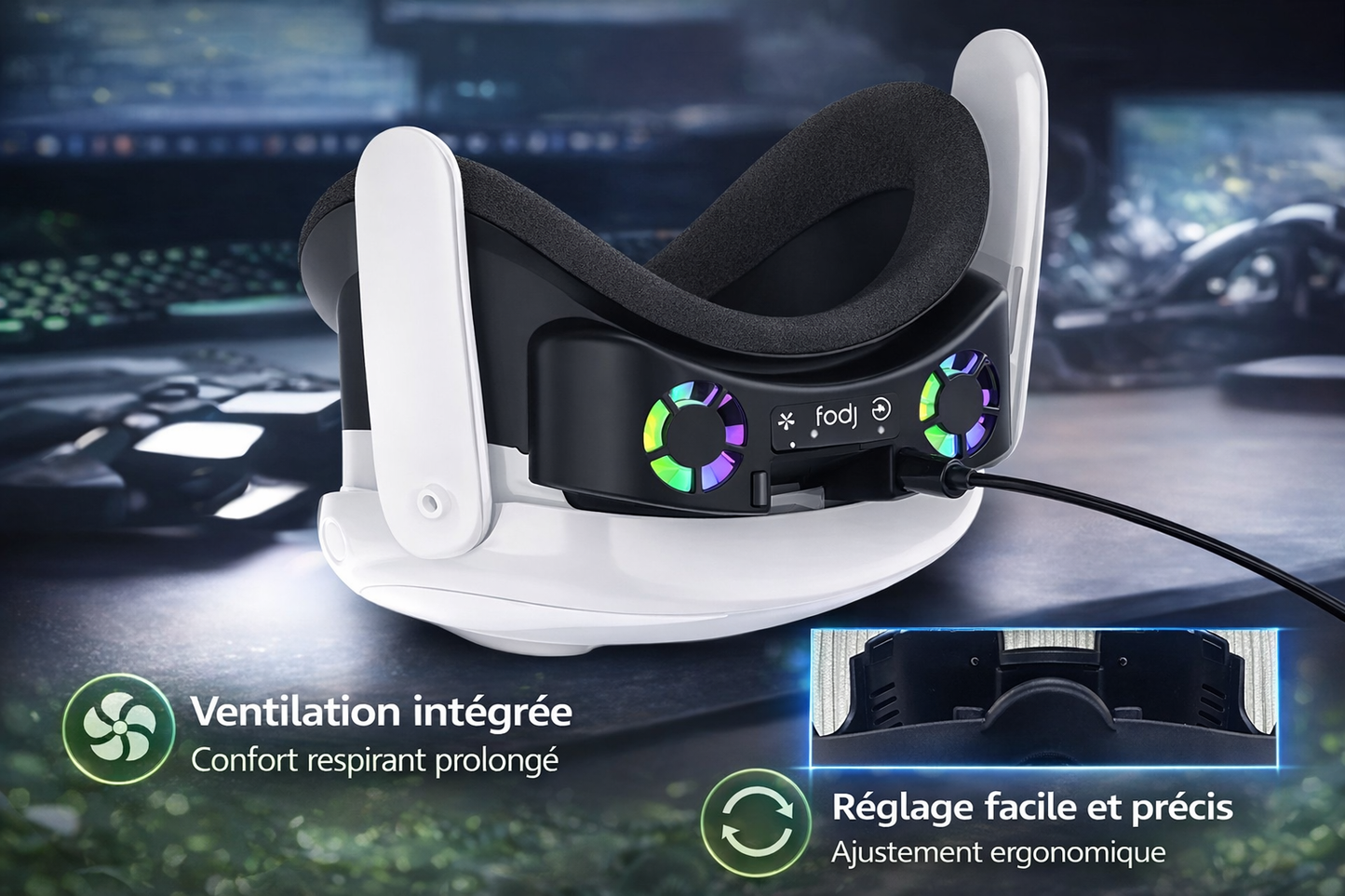 👉 Interface Faciale VR Ventilée RGB pour Meta Quest 3 – Anti-Buée & Confort Ultime