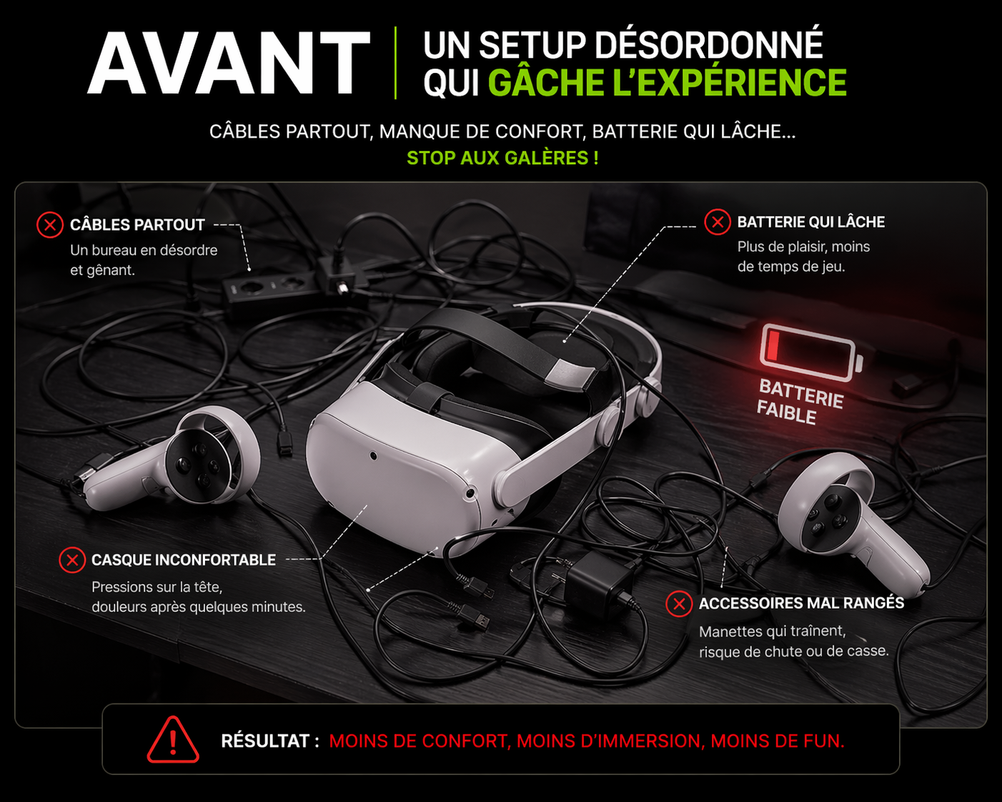 Station de Charge VR Meta Quest 2 / 3 – Support Vertical + Rangement Manettes