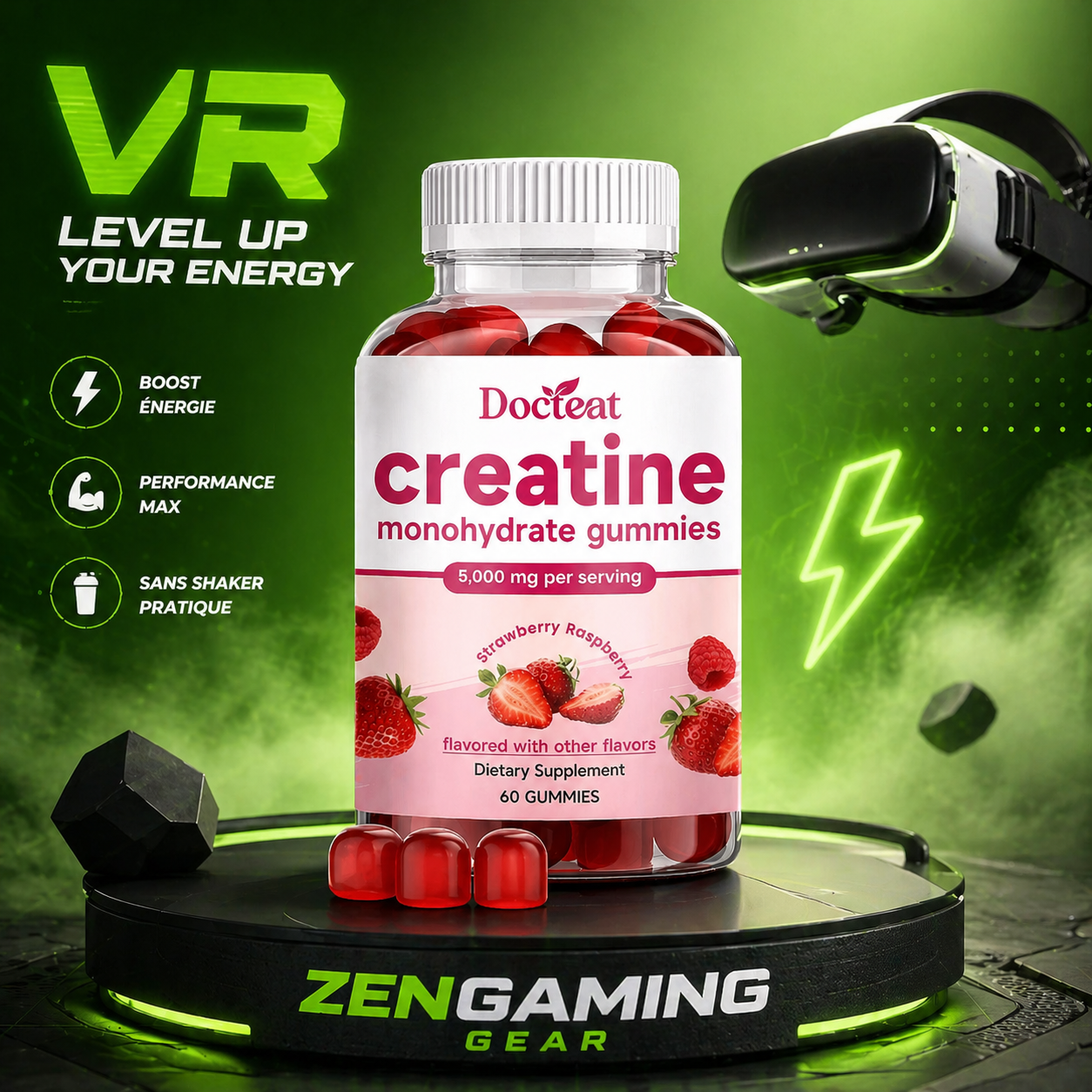 💥Creatine Gummies VR – Énergie, Focus & Performance Gaming (5000mg)