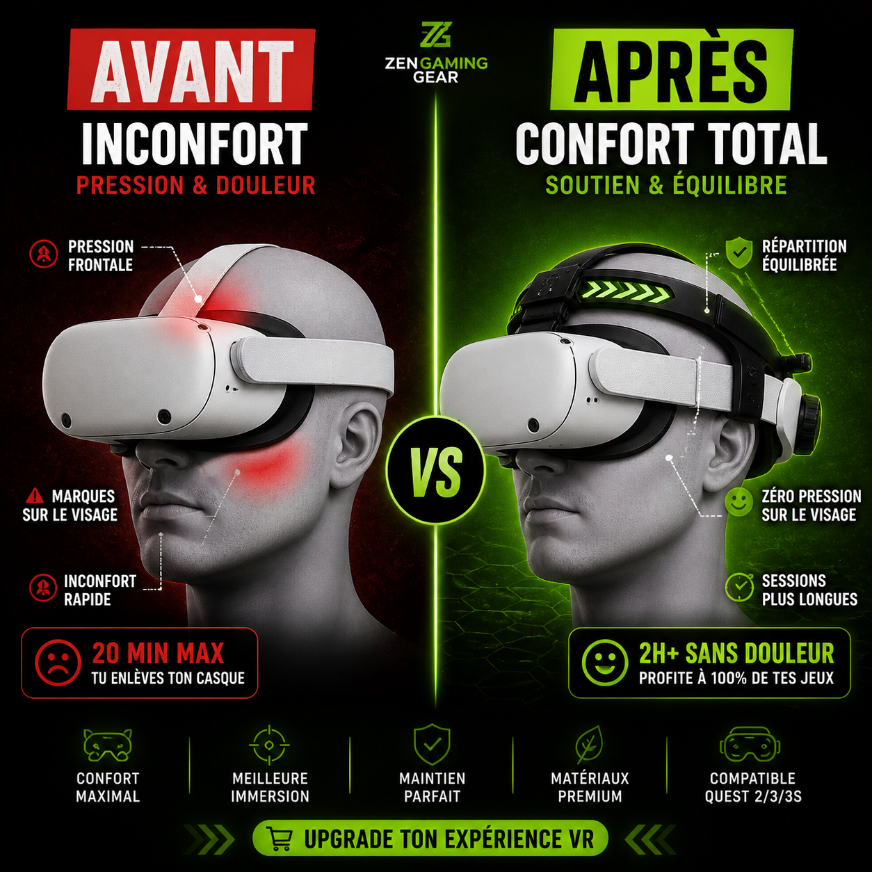 👉 Sangle Confort VR Meta Quest 3 / 3S – Bandeau Halo Réglable Ultra Ergonomique