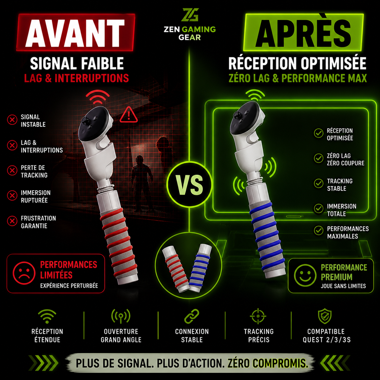 🎮 Poignée VR Immersive – Extension Manette Oculus Quest 2 / 3 (Golf, Kayak, Fitness)