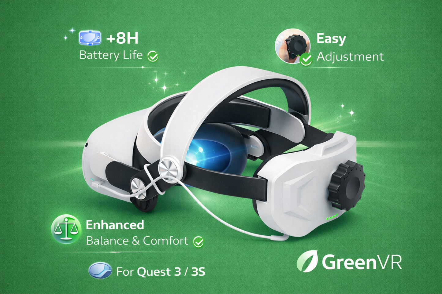 Sangle VR Batterie 5500 mAh Meta Quest 3 / 3S – Confort + Autonomie x3