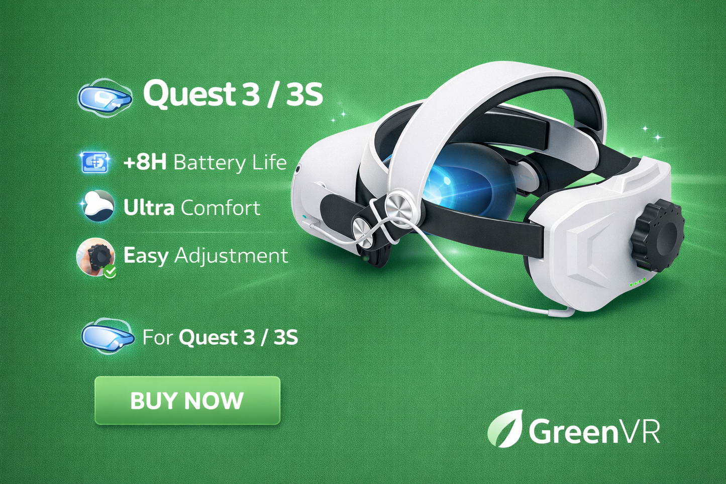 Sangle VR Batterie 5500 mAh Meta Quest 3 / 3S – Confort + Autonomie x3